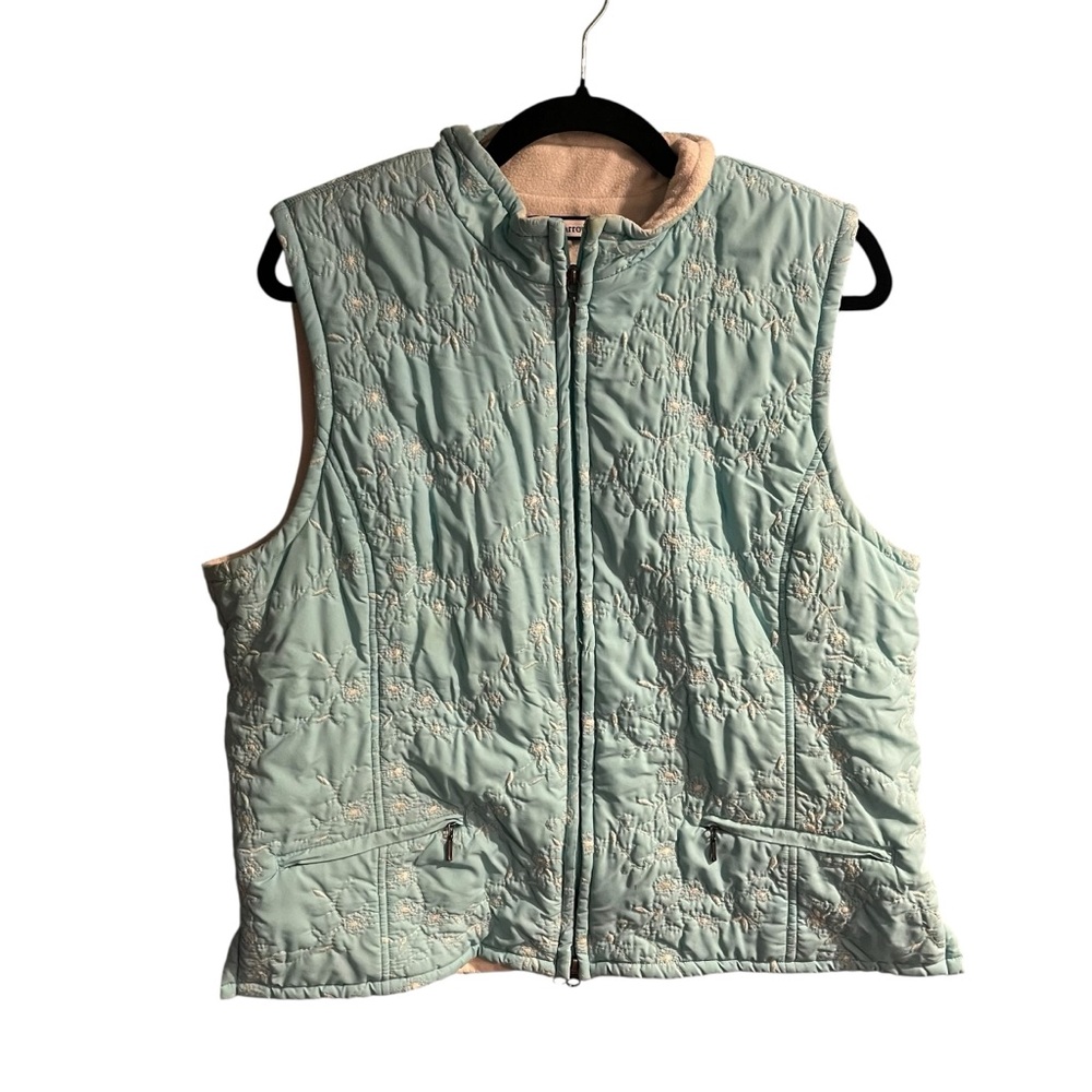 Croft & Barrow Womens XL Blue White Embroidered Fleece‎ Lined Full Zip Vest